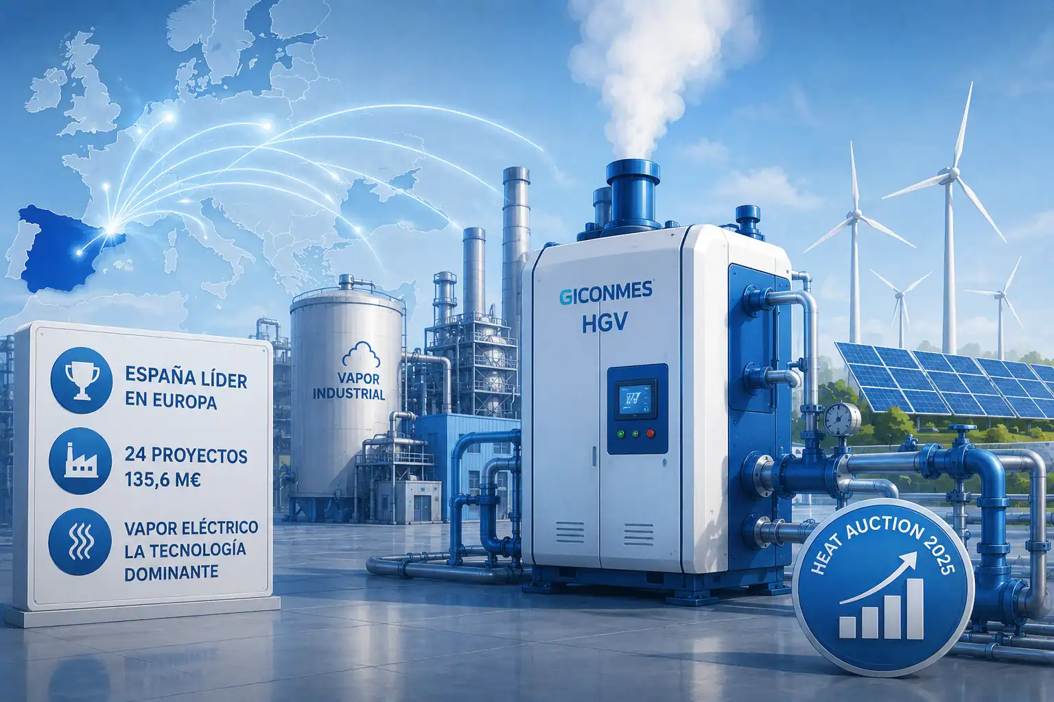 Heat Auction 2025: España lidera Europa en calderas de vapor de resistencias eléctricas 6 Generadores de vapor industrial Giconmes Heat Auction 2025: España lidera Europa en calderas de vapor de resistencias eléctricas