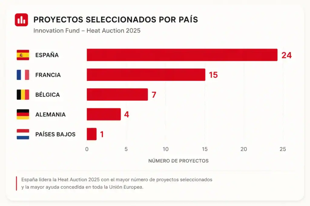 Proyectos seleccionados por países en la Heat Auction 2025